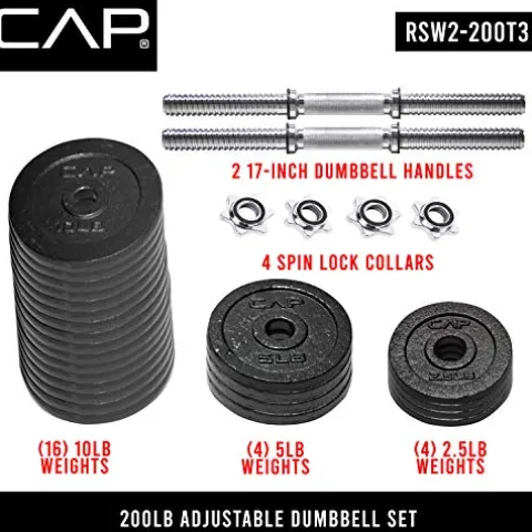 CAP Barbell Adjustable Dumbbell Weight Set Black 200 LB Pair