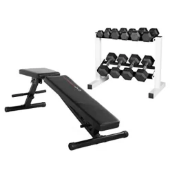 Cap Barbell 150-Pound Dumbbell Set with 24-Inch White Rack & Adjustable Bench Bundle