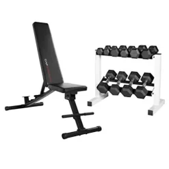 Cap Barbell 150-Pound Dumbbell Set with 24-Inch White Rack & Adjustable Bench Bundle