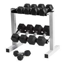 CAP Barbell Rubber Coated Dumbbell Set with Storage Rack (150-Pound) Black