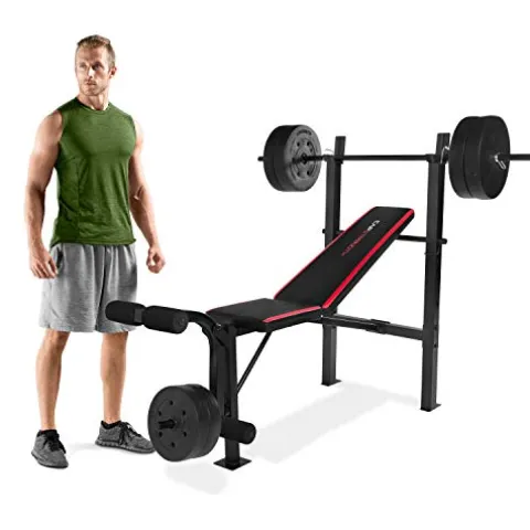 CAP Strength Standard Bench with 100 lb Weight Set, Leg Developer, Flat Black