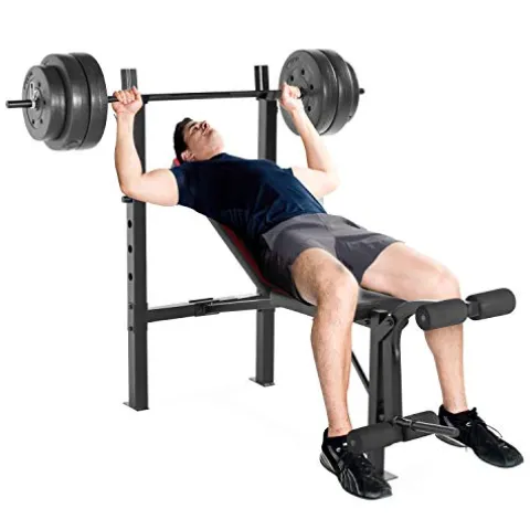 CAP Strength Standard Bench with 100 lb Weight Set, Leg Developer, Flat Black