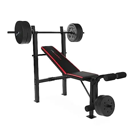 CAP Strength Standard Bench with 100 lb Weight Set, Leg Developer, Flat Black