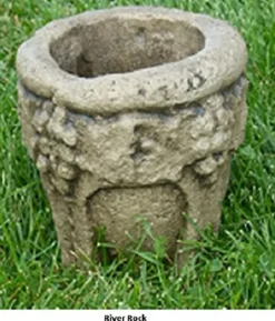 CC Outdoor Living Set of 2 River Rock Finished Outdoor Decorative Urn Planters 37″ Ivory