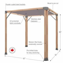 CedarCraft Bali 8×8′ Cedar Pergola with Sunshade Canopy Natural