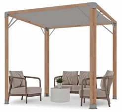 CedarCraft Bali 8×8′ Cedar Pergola with Sunshade Canopy Natural