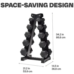 CENTR Dumbbell Weight Set with Rack – 150 Lb Rubber Hex Weight Set