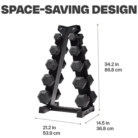 CENTR Dumbbell Weight Set with Rack – 150 Lb Rubber Hex Weight Set