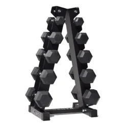 CENTR Dumbbell Weight Set with Rack – 150 Lb Rubber Hex Weight Set