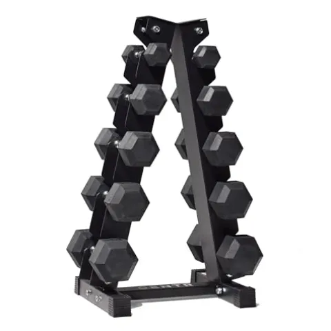CENTR Dumbbell Weight Set with Rack – 150 Lb Rubber Hex Weight Set