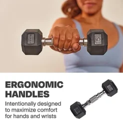 CENTR Dumbbell Weight Set with Rack – 150 Lb Rubber Hex Weight Set