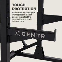 CENTR Half Rack – 7 Gauge Steel Squat Rack with J-Hooks, Pull Up Bar & Weight Storage – Matte Black