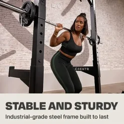 CENTR Half Rack – 7 Gauge Steel Squat Rack with J-Hooks, Pull Up Bar & Weight Storage – Matte Black