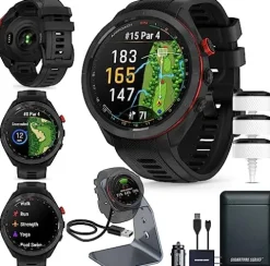 Certified Brands Garmin Approach S70 Golf Smartwatch AMOLED Display Shot Execution Putt Alignment Golfing System with Approach CT10 Starter Kit Club Tracking System 3 Sensors Signature Stand Power Bundle 47mm Black