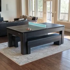 Chamberlain Game Tables New York Nights 7 Ft Pool Table Set with Benches and Top Espresso