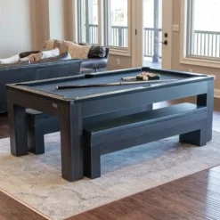 Chamberlain Game Tables New York Nights 7 Ft Pool Table Set with Benches and Top Espresso