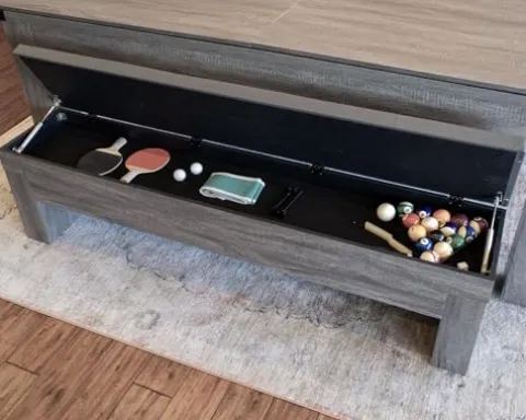 Chamberlain Game Tables Rocky Mountain Nights 7ft Pool Table with Benches and Dining Top Gray