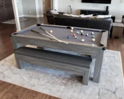 Chamberlain Game Tables Rocky Mountain Nights 7ft Pool Table with Benches and Dining Top Gray