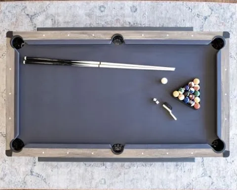 Chamberlain Game Tables Rocky Mountain Nights 7ft Pool Table with Benches and Dining Top Gray