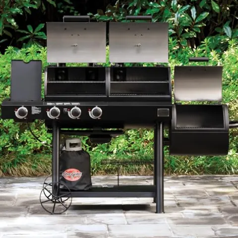Char-Griller Texas Trio 3-Burner Gas & Charcoal Grill and Smoker Black