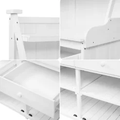 ChicFurnit Fir Wood Garden Potting Bench Table 65-inch Workstation with Storage Shelf Drawer Cabinet White