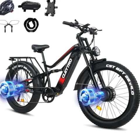 Cleytro Adult Electric Bike 1500W Dual Motor 52V21Ah Battery 37MPH 50Miles Range 26 Inch Fat Tire Beach Mountain Electric Bike Hydraulic Disc Brakes Full Suspension ES7PRO 1500W 37MPH Black
