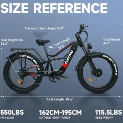Cleytro Adult Electric Bike 1500W Dual Motor 52V21Ah Battery 37MPH 50Miles Range 26 Inch Fat Tire Beach Mountain Electric Bike Hydraulic Disc Brakes Full Suspension ES7PRO 1500W 37MPH Black