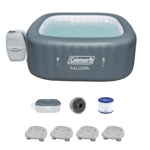 Coleman SaluSpa 114 AirJet Inflatable Square Hot Tub Gray with Bestway Non-Slip Spa Seat 4-Pack