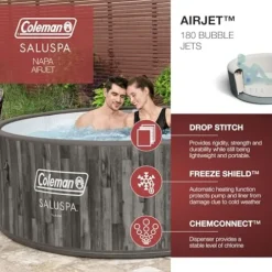Coleman SaluSpa Napa AirJet Inflatable Hot Tub Gray Wood