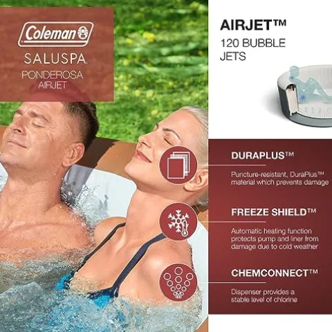 Coleman SaluSpa Ponderosa Inflatable Hot Tub with Spa Seats & Headrest Pillows
