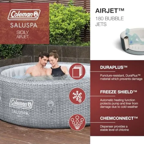 Coleman SaluSpa Sicily AirJet Hot Tub with 180 Jets & Bestway Adjustable Seats Gray