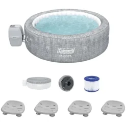Coleman SaluSpa Sicily AirJet Hot Tub with Bestway Non-Slip Spa Seat Set, Gray