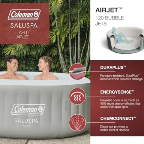Coleman Tahiti EnergySense AirJet Inflatable Hot Tub Spa Gray