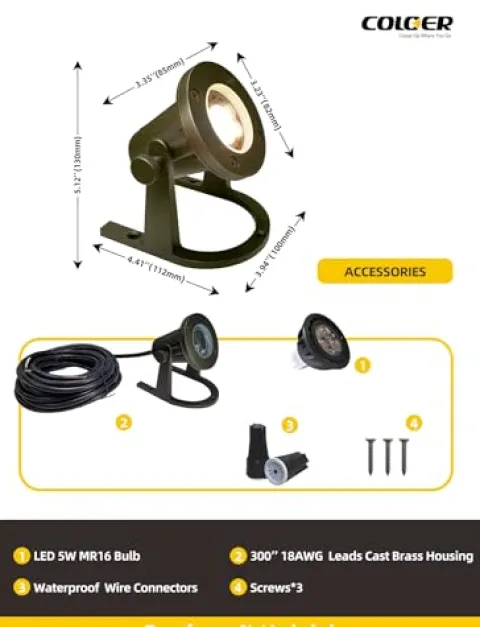 COLOER Brass Underwater Lights 10 Pack with 5W LED MR16 Bulb Bronze