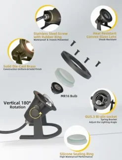 COLOER Brass Underwater Lights 10 Pack with 5W LED MR16 Bulb Bronze