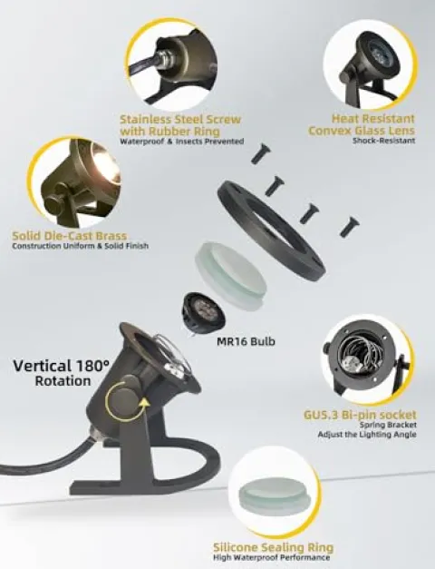 COLOER Brass Underwater Lights 10 Pack with 5W LED MR16 Bulb Bronze