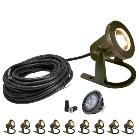 COLOER Brass Underwater Lights 10 Pack with 5W LED MR16 Bulb Bronze