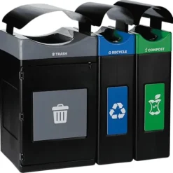 Commercial Zone Products Avante™ Series Black Triple-Stream Trash Recycling Compost Center 55-Gallon Square 30-Gallon Narrow