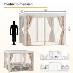 COSIEST 10’×10′ Louvered Aluminum Pergola with Adjustable Roof, Netting & Curtains White