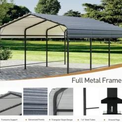 COSIEST 10’x20′ Heavy Duty Metal Carport with Galvanized Steel Roof Gray