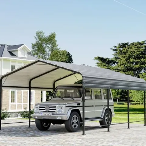 COSIEST 10’x20′ Heavy Duty Metal Carport with Galvanized Steel Roof Gray