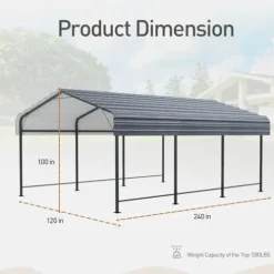 COSIEST 10’x20′ Heavy Duty Metal Carport with Galvanized Steel Roof Gray