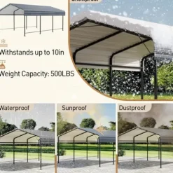 COSIEST 10’x20′ Heavy Duty Metal Carport with Galvanized Steel Roof Gray