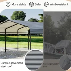 COSIEST 10’x20′ Heavy Duty Metal Carport with Galvanized Steel Roof Gray