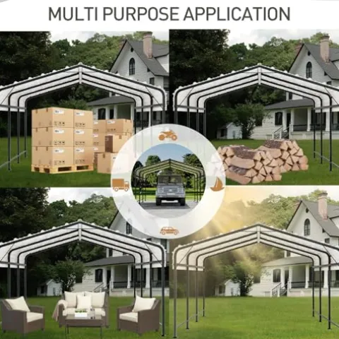 COSIEST 10’x20′ Heavy Duty Metal Carport with Galvanized Steel Roof Gray