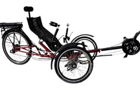 Cozytrikes Electric Recumbent Tadpole Tricycle with Aluminum Mirrors Red