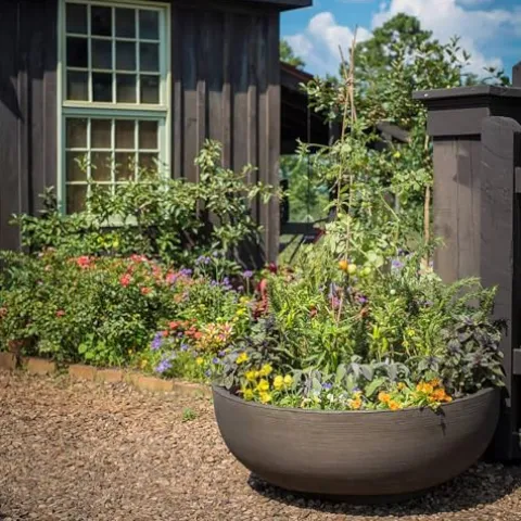 Crescent Garden Orinoco Double-Walled Plant Bowl 40-Inch Weathered Concrete