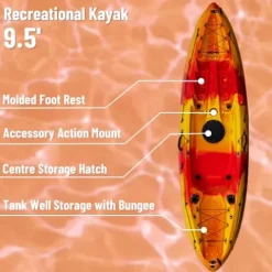 CuisinAid 9.4FT Sit-On-Top Fishing Kayak with Paddles Green Yellow