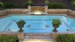 Custom Mosaics, Inc. Baroque Corner Scroll Porcelain Pool Mosaic 60″x45″ Blue