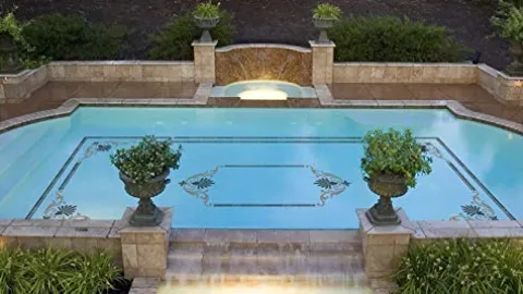 Custom Mosaics, Inc. Baroque Corner Scroll Porcelain Swimming Pool Mosaic 42″x30″ Blue